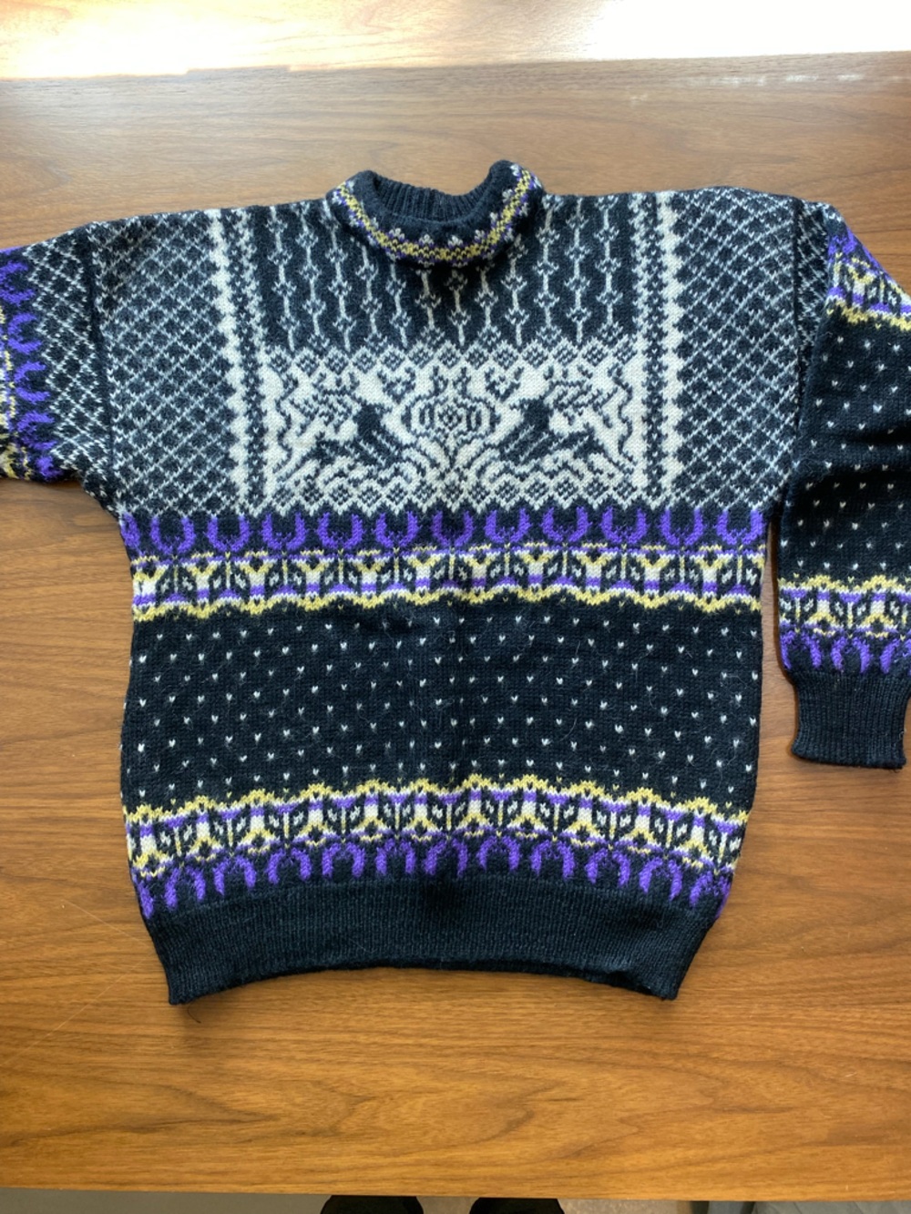 Vintage Dale of Norway Black, White & Purple Nordic Wool Sweater
